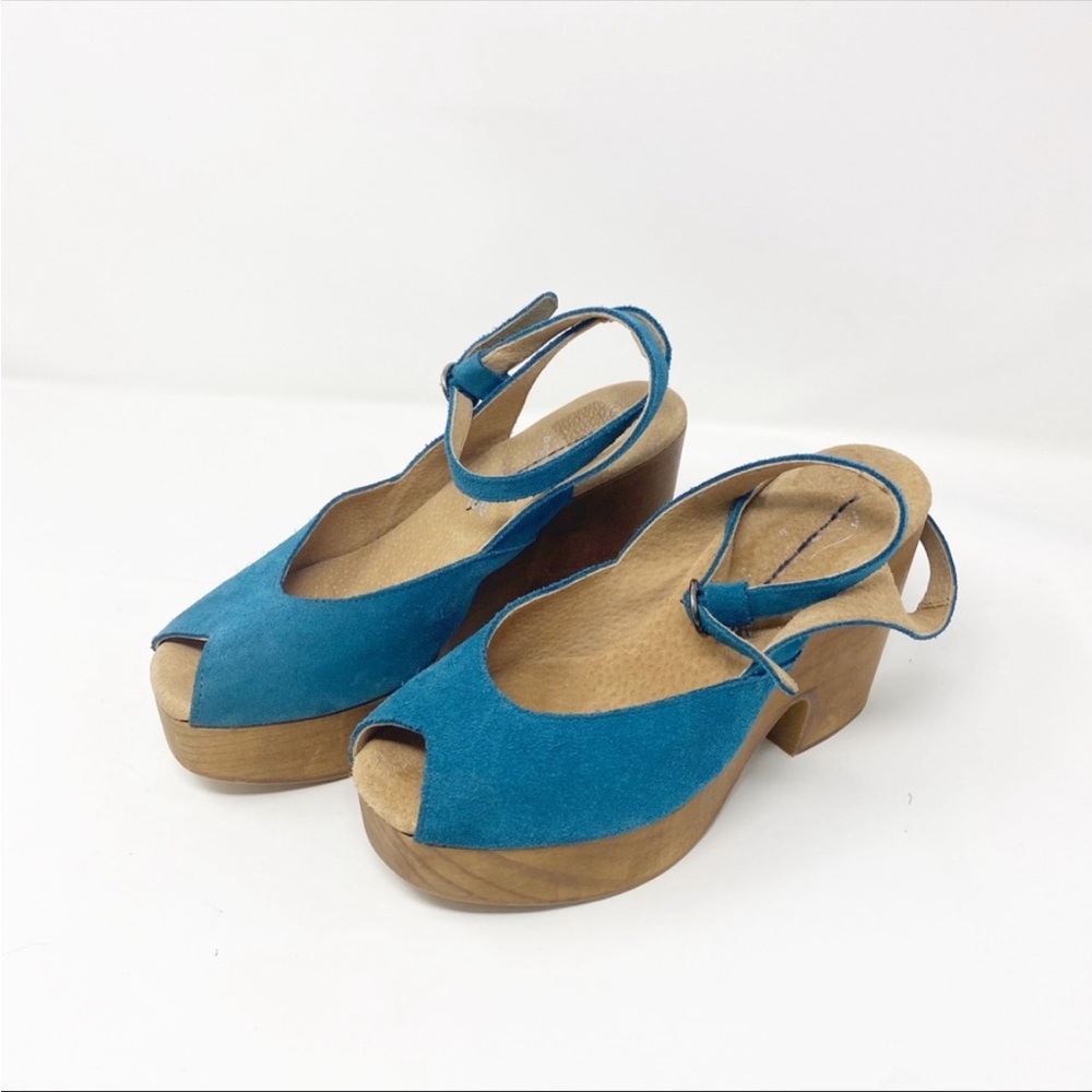 Free People Blue Clog Platform Sling Back Heel